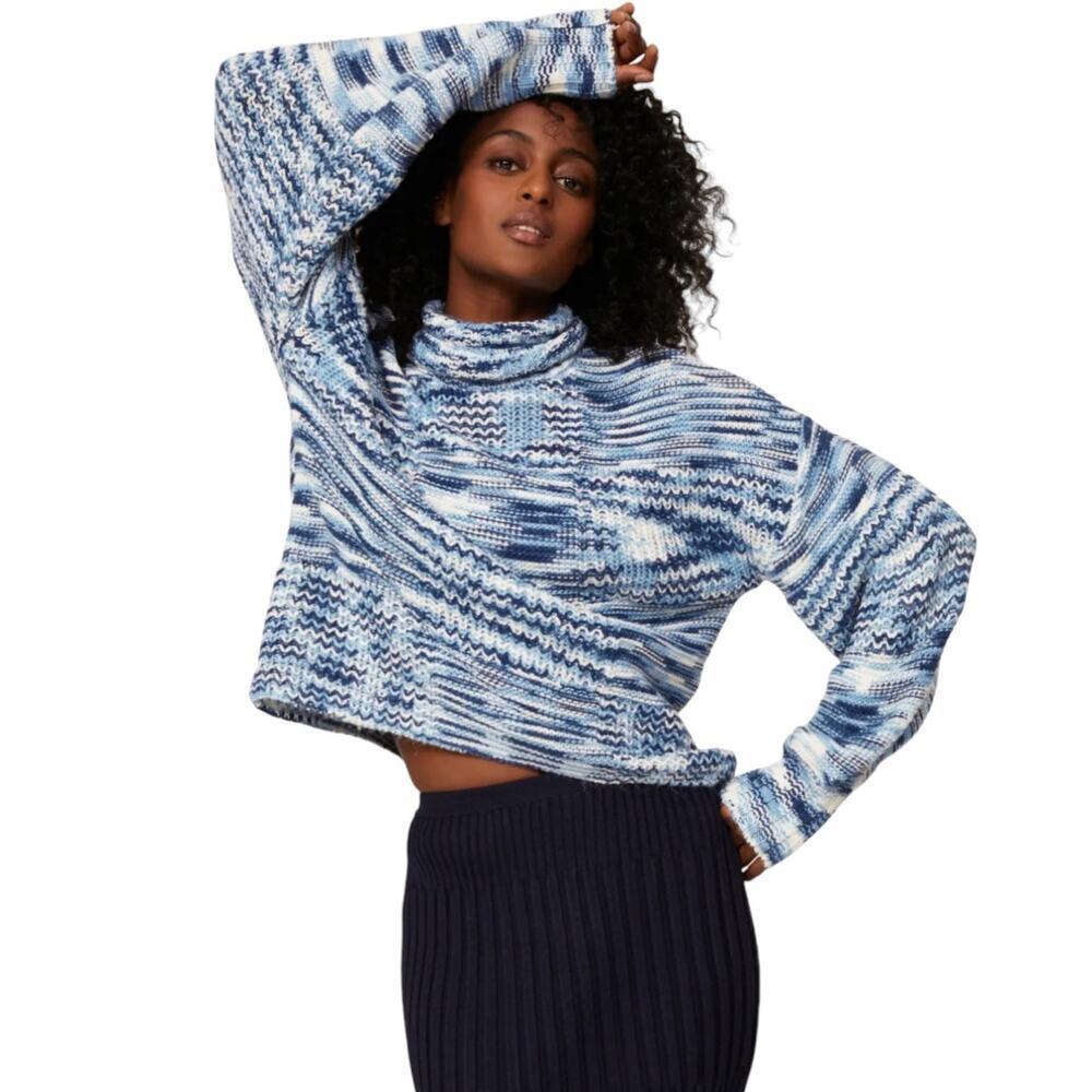 Staud Benny Sweater‎ In Dusk Size Small Turtleneck Balloon Sleeves Blues White